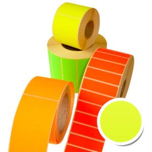 BOBINE DE 1000 ETIQUETTES 100 X 100 MM CARRE FLUO JAUNE