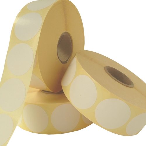 15 X 15 MM rond couché blanc, BOBINE DE 2500, Mandrin 40 mm