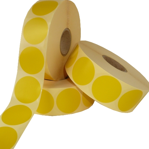 40 X 40 MM rond couché jaune, BOBINE DE 2500, Mandrin 40 mm