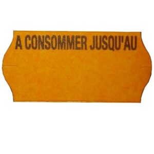 Lot de 18 bobines de 1500 estampilles 26 X 12 mm fluo "CONSOM. JUSQU."