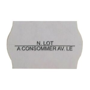 Lot de 6 bobines de 1000 estampilles 26 X 16 mm + "N°LOT/CONS.AVANT.LE" blanc